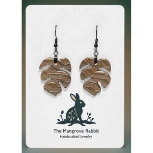 Handmade Copper Polymer Clay Monstera Leaf Dangle Earrings Stainless Steel Wires